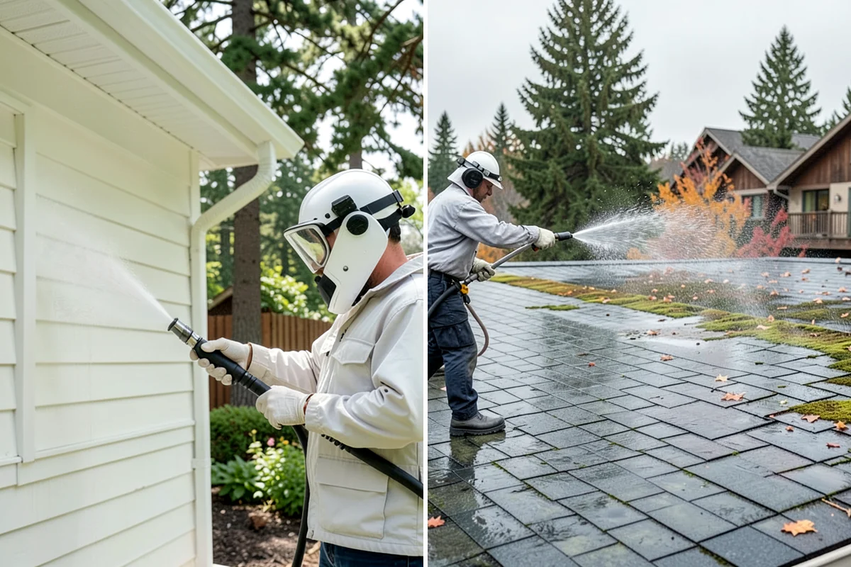 Gutter Face Cleaning in DuPont, Pierce County, WA - Rinse the faces to knock down loose grime