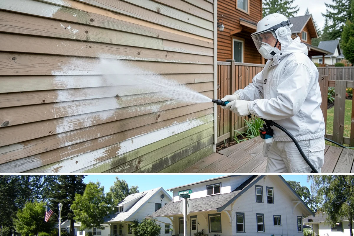Gutter Face Cleaning in DuPont, Pierce County, WA - A spring face cleaning clears off the winter's accumulated film and pollen ahead of summer.