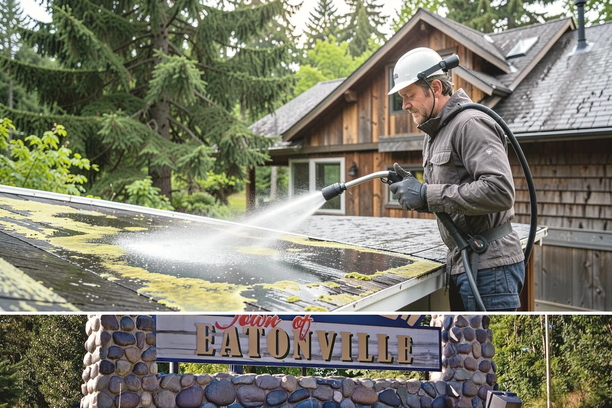 Gutter Face Cleaning in Eatonville, Pierce County, WA - A spring face cleaning clears off the winter's accumulated film and pollen ahead of summer.