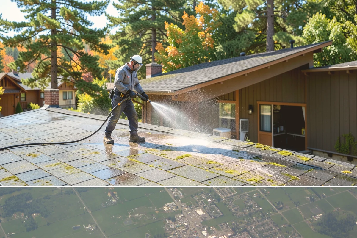 Gutter Face Cleaning in Enumclaw, King County, WA - A spring face cleaning clears off the winter's accumulated film and pollen ahead of summer.