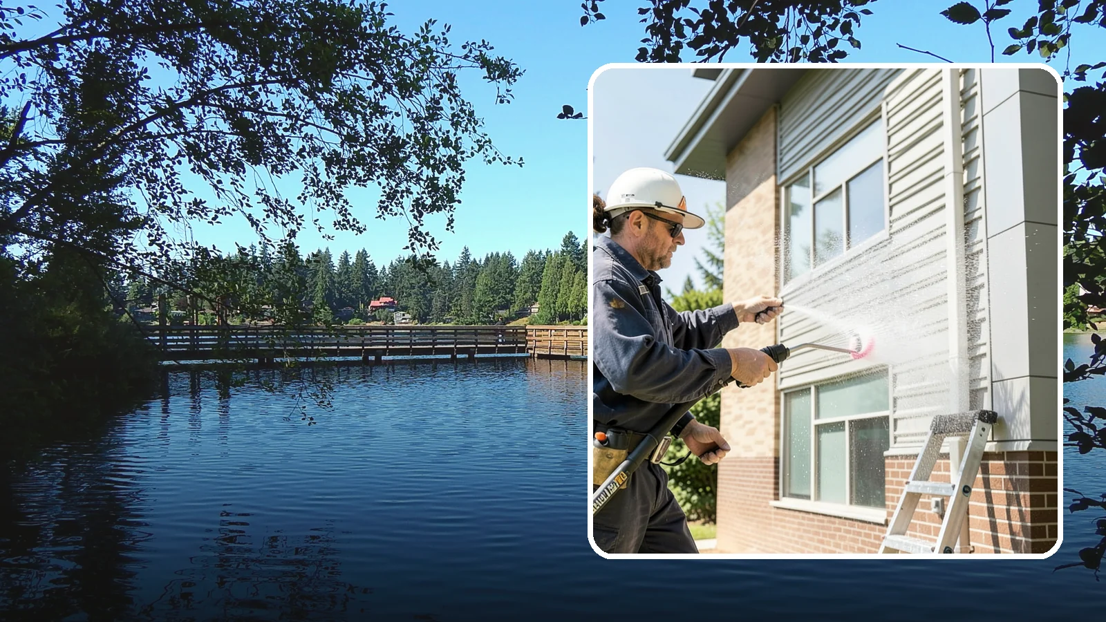 Gutter Face Cleaning in Federal Way, King County, WA - Straightforward cleaning of the visible gutter faces to clear grime, cobwebs, and organic film.