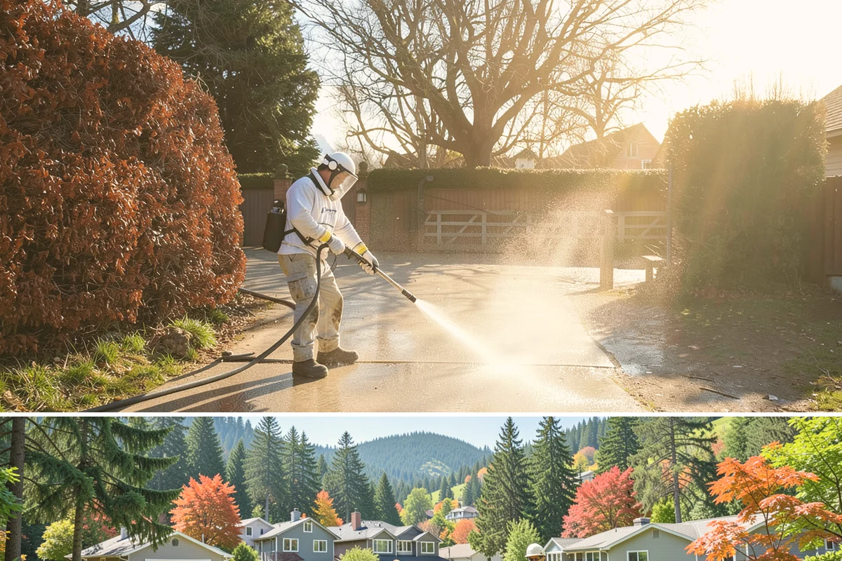 Gutter Face Cleaning in Fircrest, Pierce County, WA - A spring face cleaning clears off the winter's accumulated film and pollen ahead of summer.
