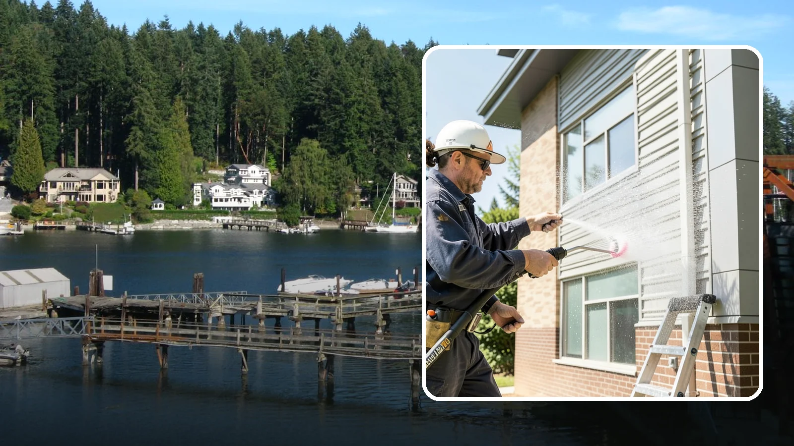 Gutter Face Cleaning in Gig Harbor, Pierce County, WA - Straightforward cleaning of the visible gutter faces to clear grime, cobwebs, and organic film.