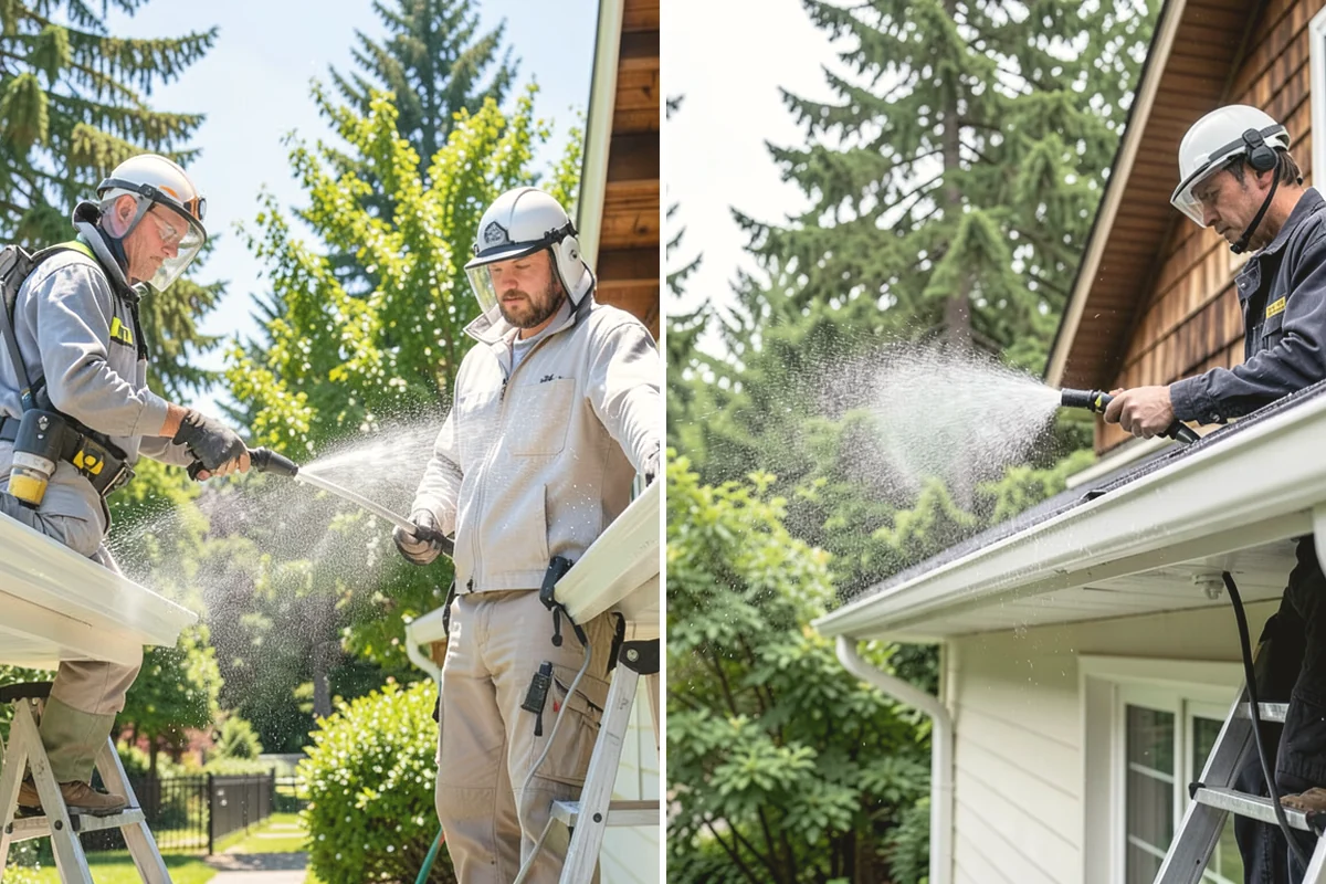 Gutter Face Cleaning in Issaquah, King County, WA - Rinse the faces to knock down loose grime