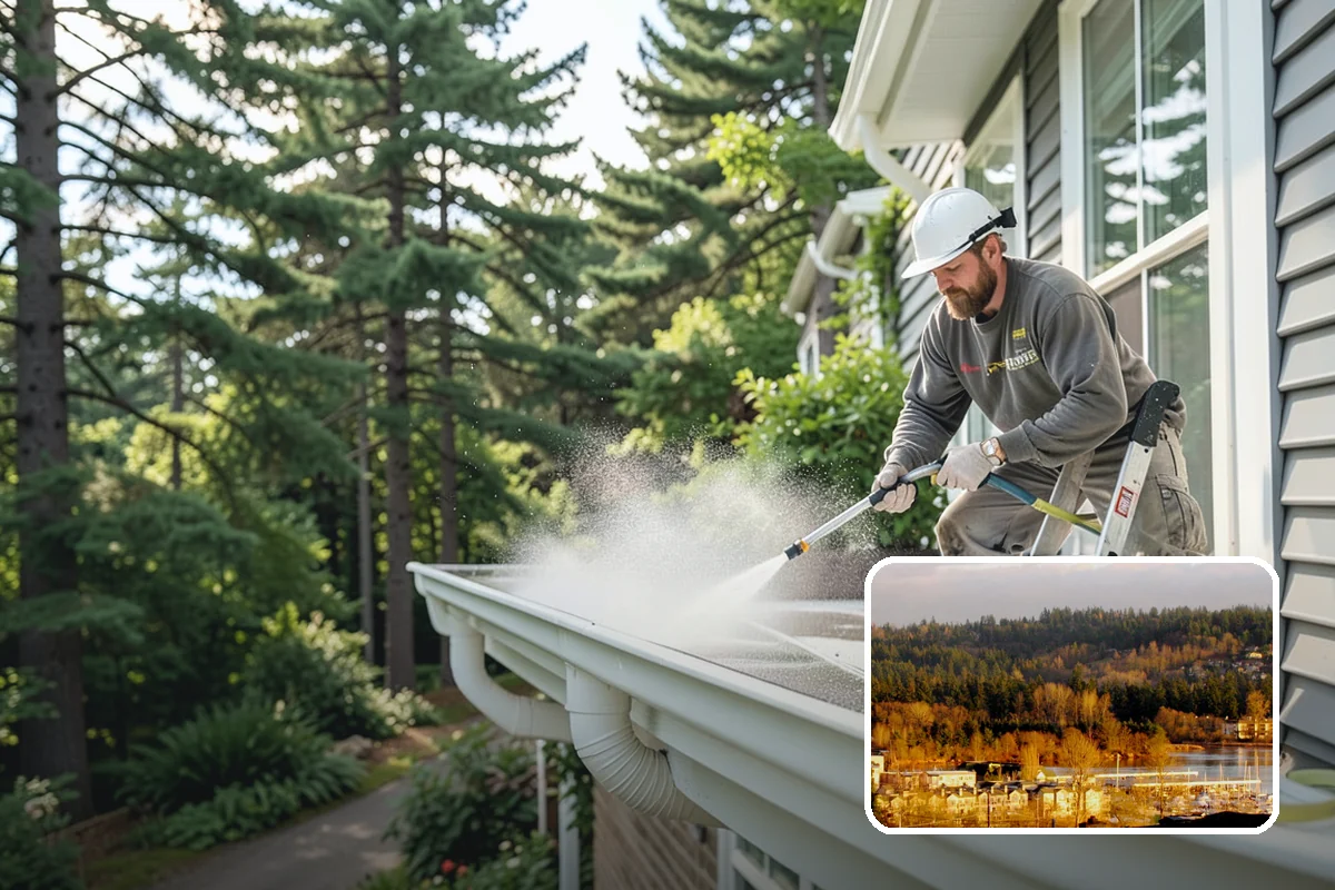 Gutter Face Cleaning in Kenmore, King County, WA - Clears everyday grime, pollen, and green film from the faces