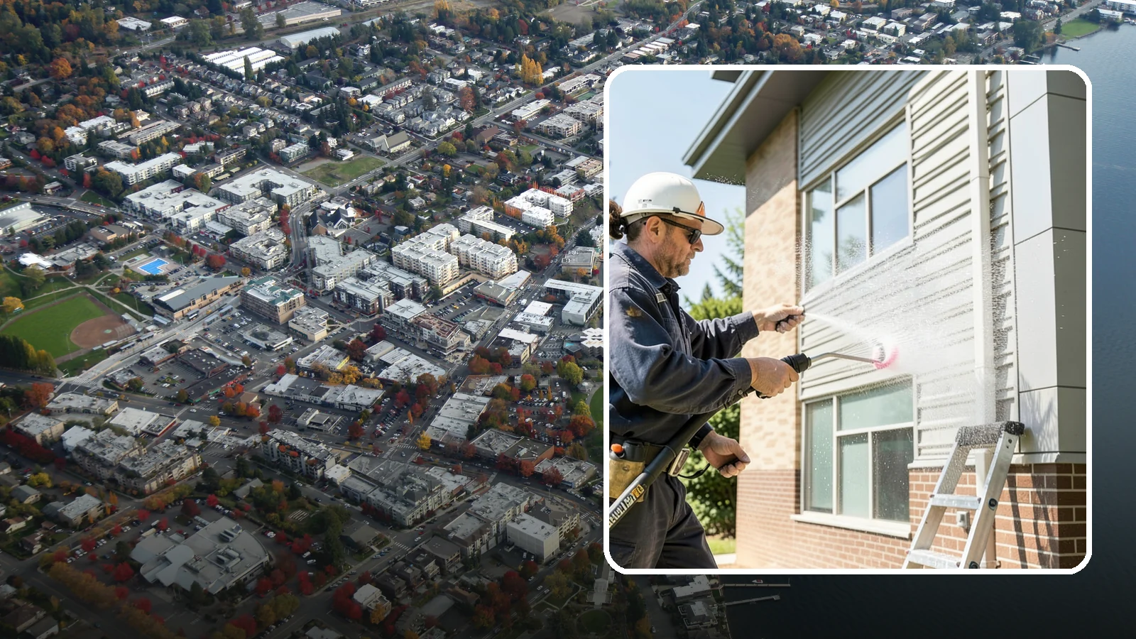 Gutter Face Cleaning in Kirkland, King County, WA - Straightforward cleaning of the visible gutter faces to clear grime, cobwebs, and organic film.