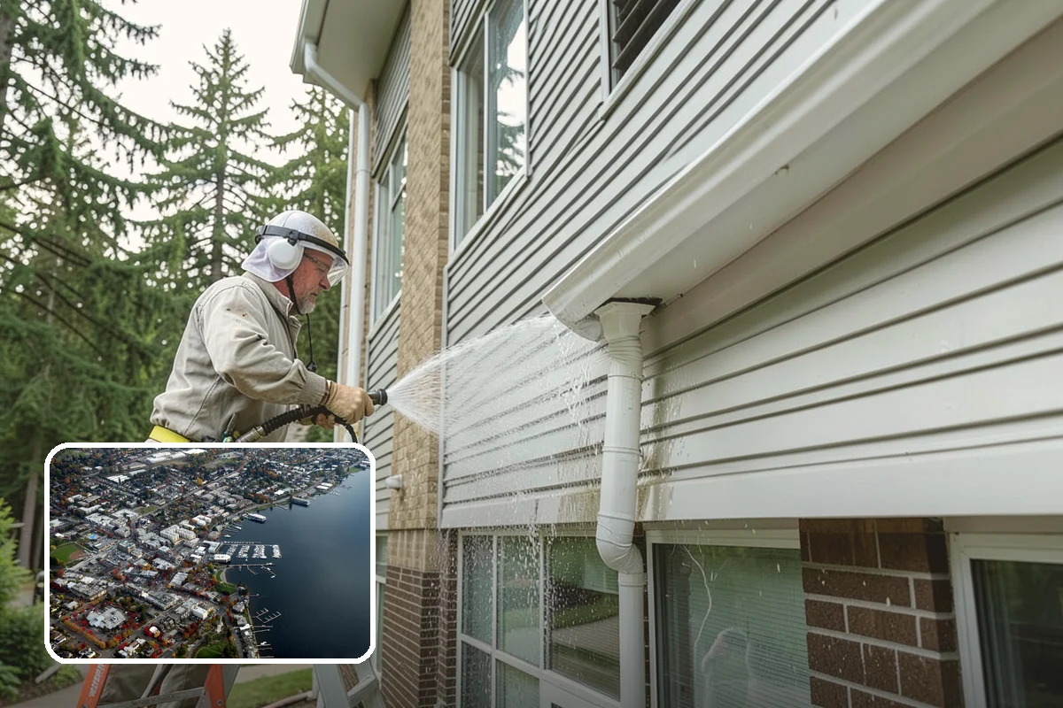 Gutter Face Cleaning in Kirkland, King County, WA - Clears everyday grime, pollen, and green film from the faces