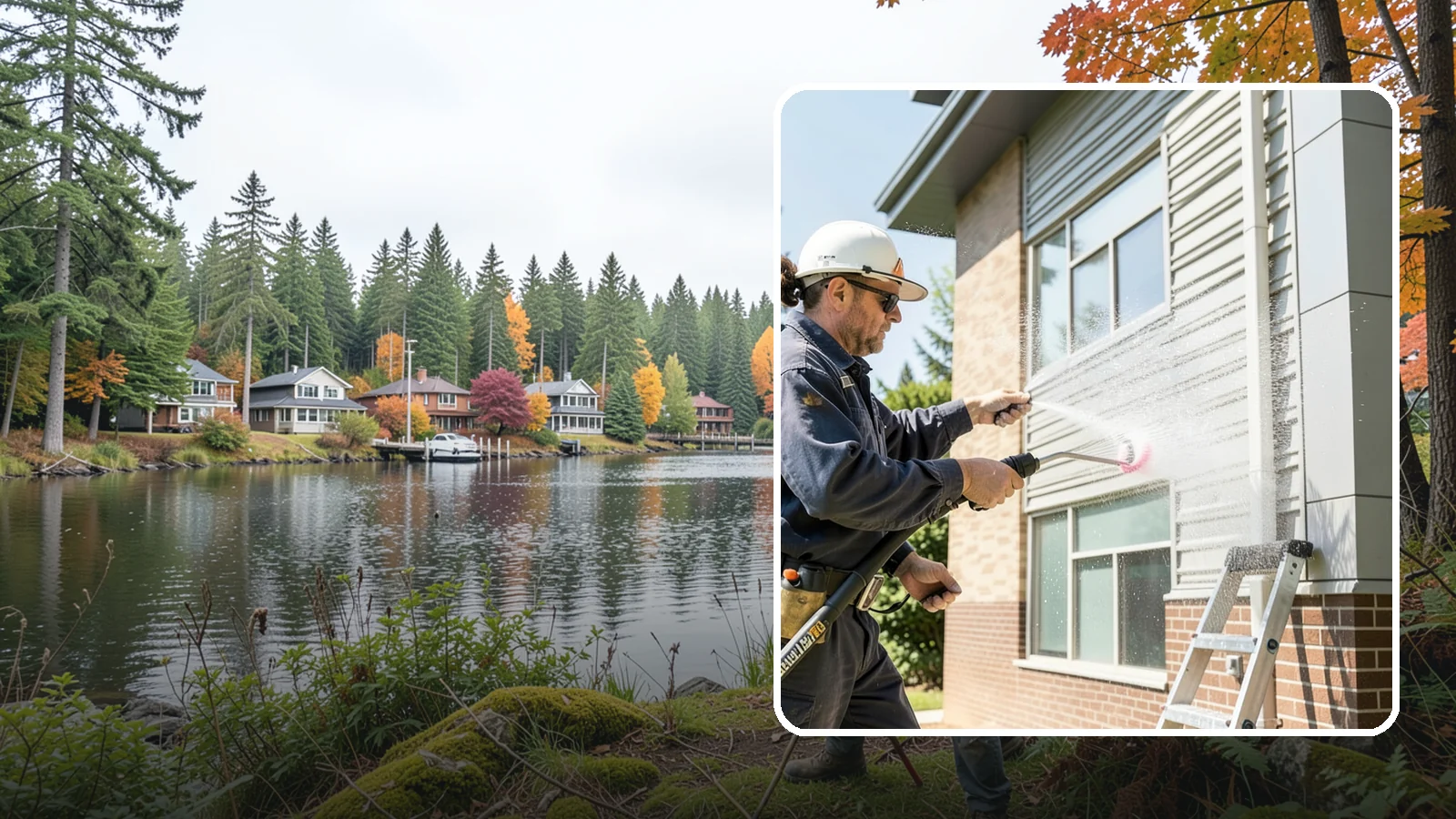 Gutter Face Cleaning in La Conner, Skagit County, WA - Straightforward cleaning of the visible gutter faces to clear grime, cobwebs, and organic film.