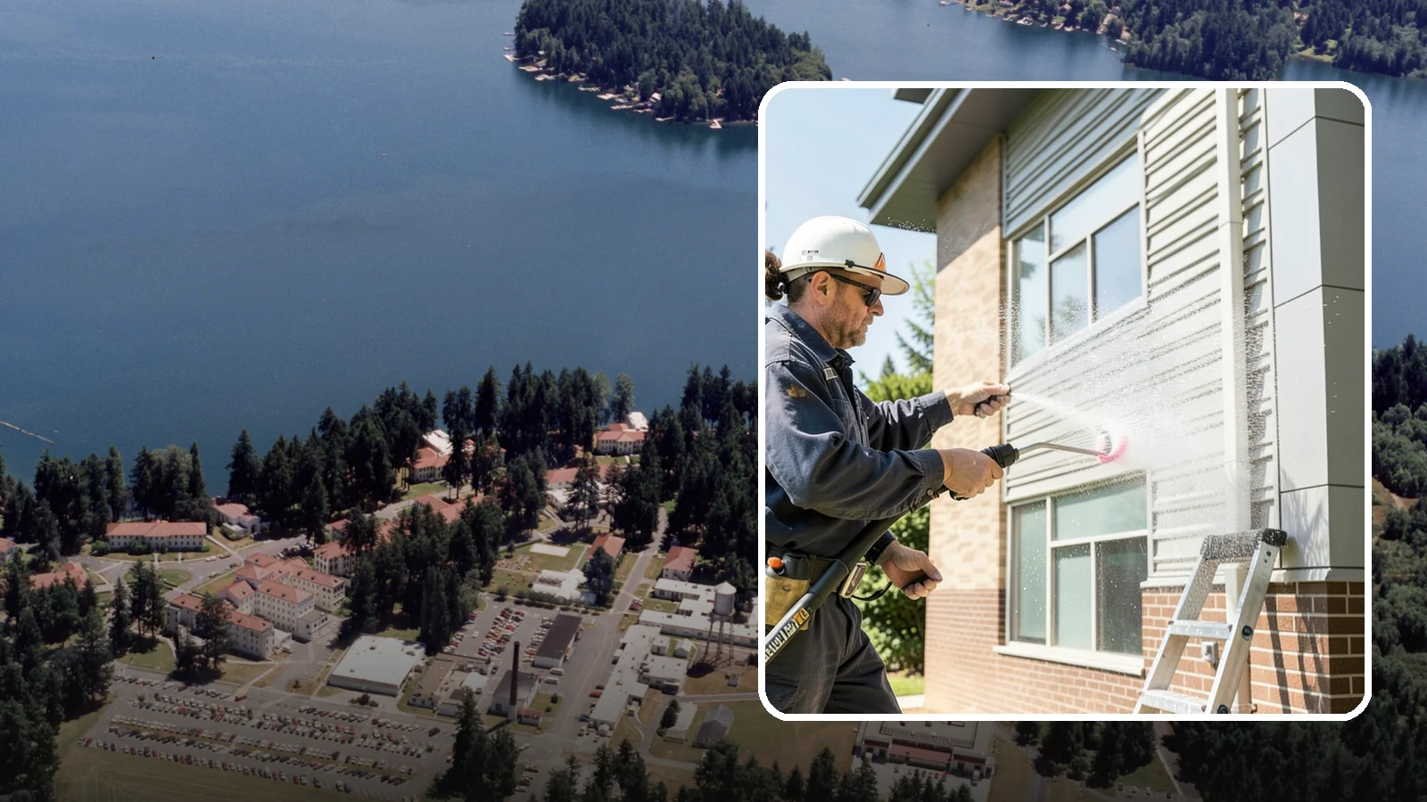Gutter Face Cleaning in Lakewood, Pierce County, WA - Straightforward cleaning of the visible gutter faces to clear grime, cobwebs, and organic film.