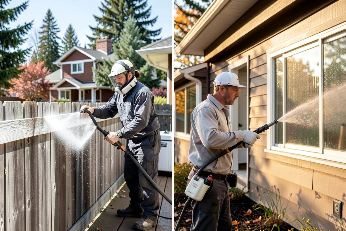 Gutter Face Cleaning in Lakewood, Pierce County, WA - Rinse the faces to knock down loose grime