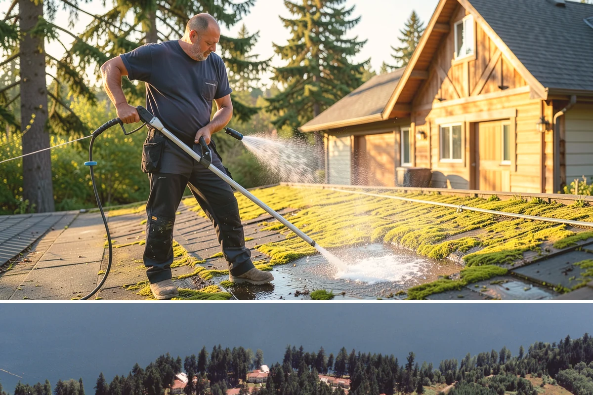 Gutter Face Cleaning in Lakewood, Pierce County, WA - A spring face cleaning clears off the winter's accumulated film and pollen ahead of summer.