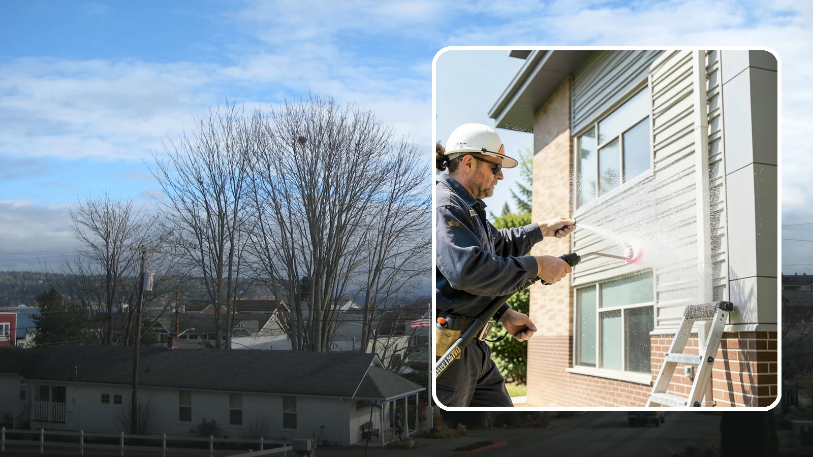 Gutter Face Cleaning in Langley, Island County, WA - Straightforward cleaning of the visible gutter faces to clear grime, cobwebs, and organic film.