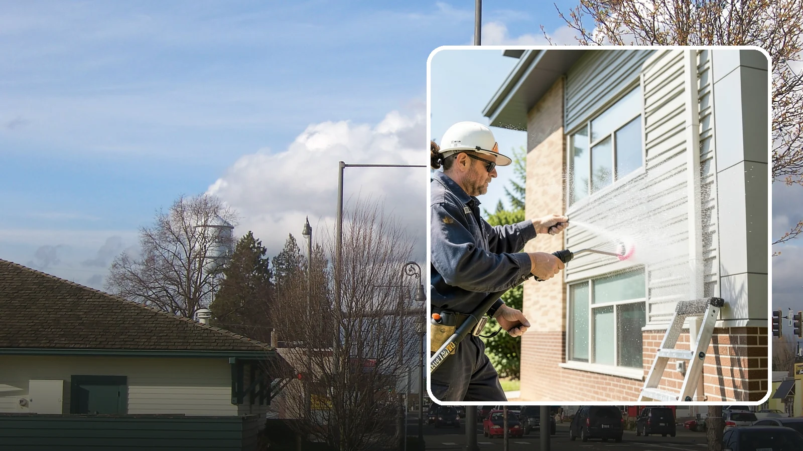 Gutter Face Cleaning in Marysville, Snohomish County, WA - Straightforward cleaning of the visible gutter faces to clear grime, cobwebs, and organic film.