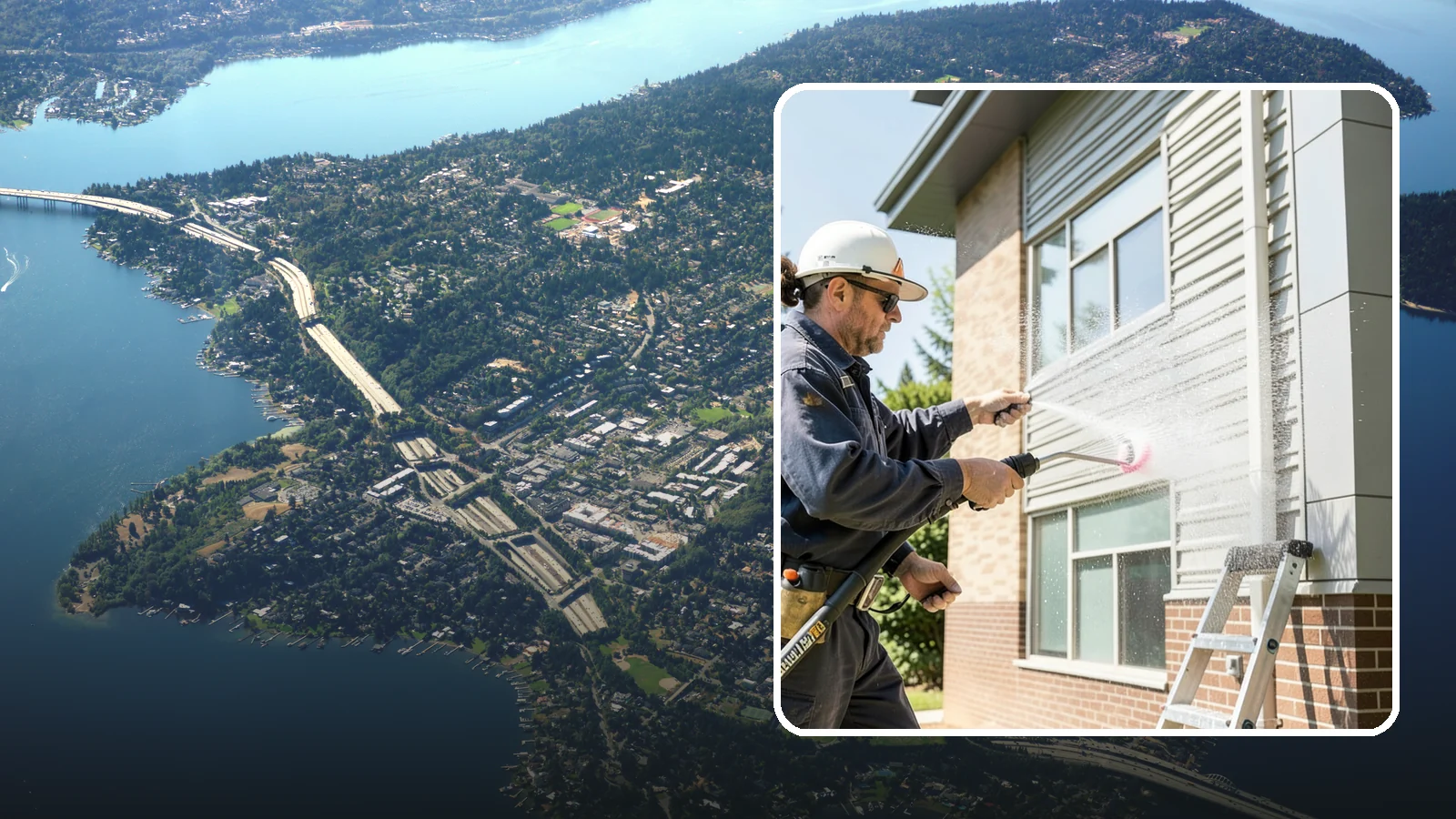 Gutter Face Cleaning in Mercer Island, King County, WA - Straightforward cleaning of the visible gutter faces to clear grime, cobwebs, and organic film.