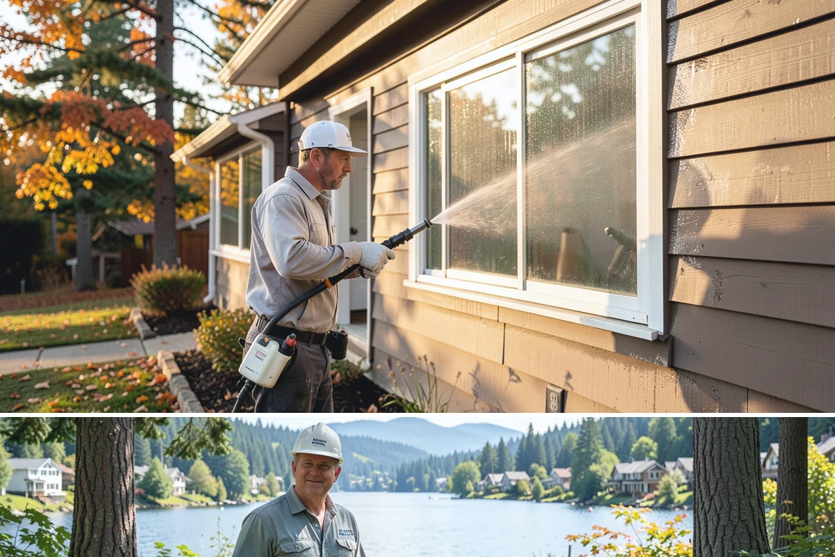 Gutter Face Cleaning in Milton, King County, WA - A spring face cleaning clears off the winter's accumulated film and pollen ahead of summer.
