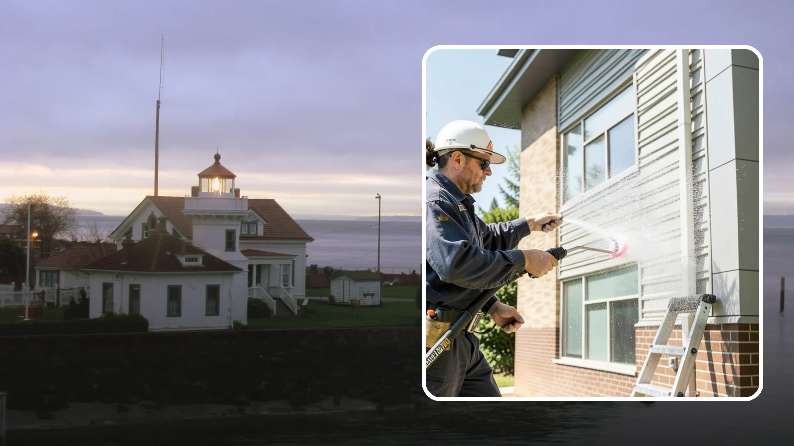 Gutter Face Cleaning in Mukilteo, Snohomish County, WA - Straightforward cleaning of the visible gutter faces to clear grime, cobwebs, and organic film.