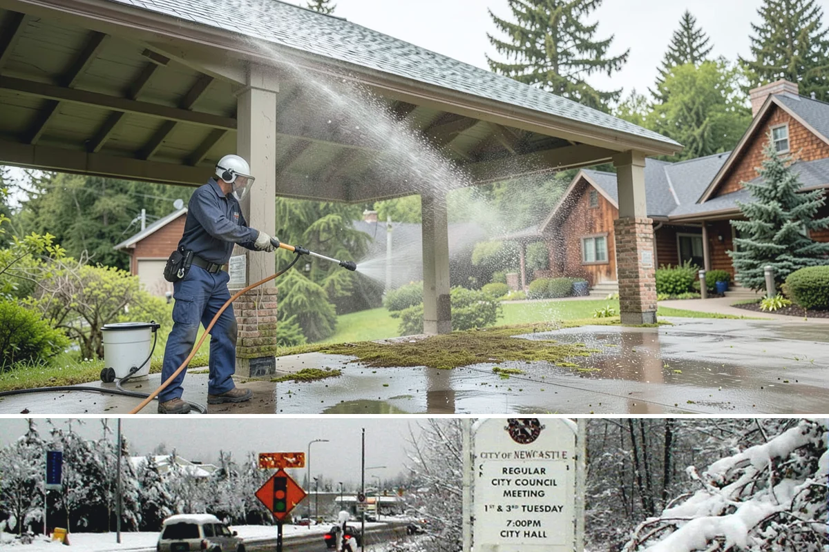 Gutter Face Cleaning in Newcastle, King County, WA - A spring face cleaning clears off the winter's accumulated film and pollen ahead of summer.