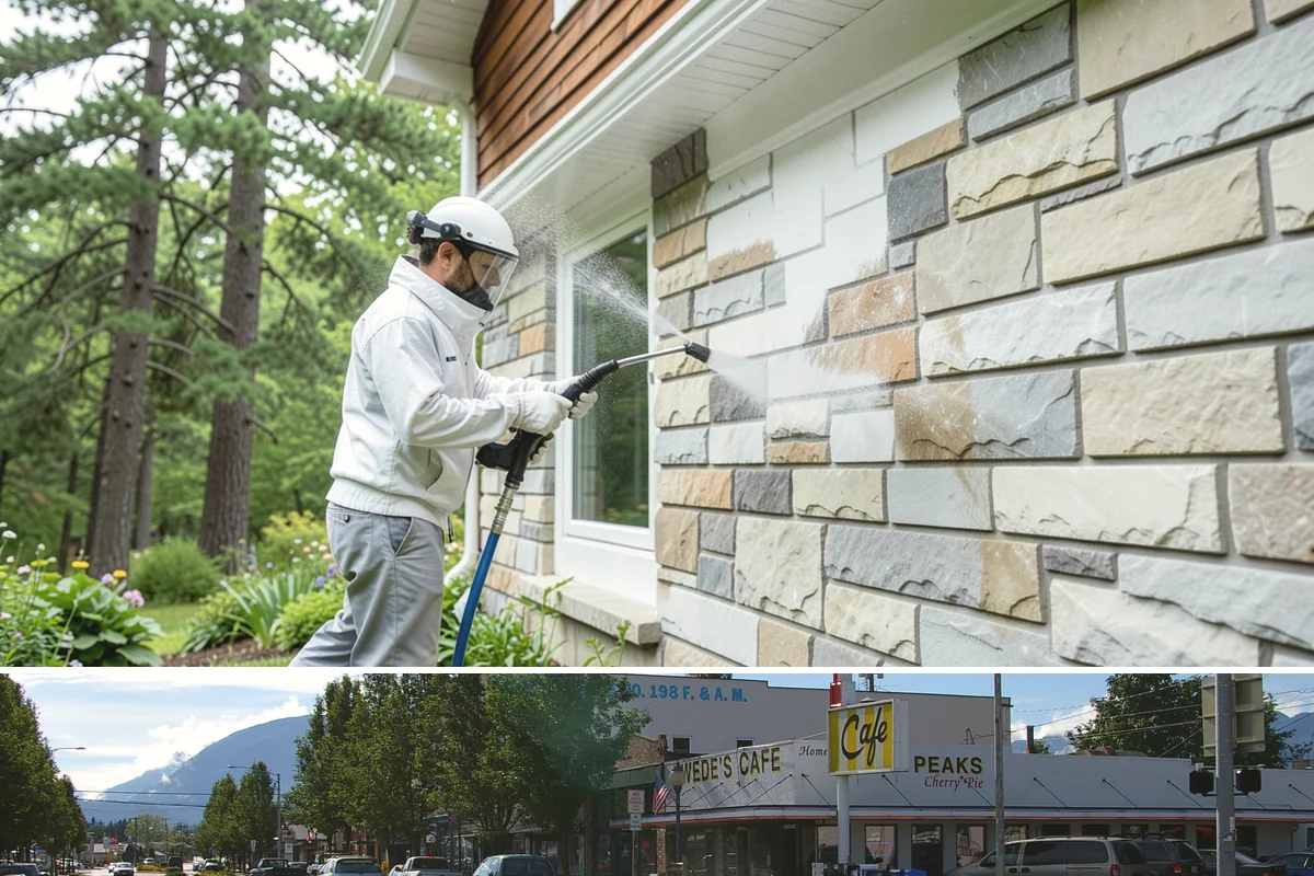 Gutter Face Cleaning in North Bend, King County, WA - A spring face cleaning clears off the winter's accumulated film and pollen ahead of summer.