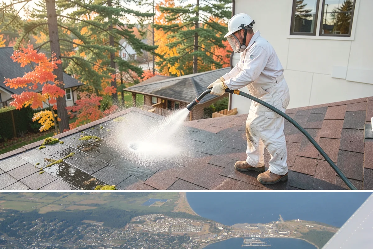 Gutter Face Cleaning in Oak Harbor, Island County, WA - A spring face cleaning clears off the winter's accumulated film and pollen ahead of summer.