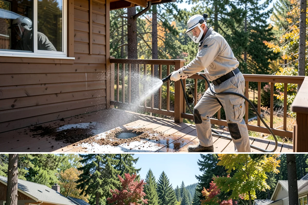 Gutter Face Cleaning in Orting, Pierce County, WA - A spring face cleaning clears off the winter's accumulated film and pollen ahead of summer.