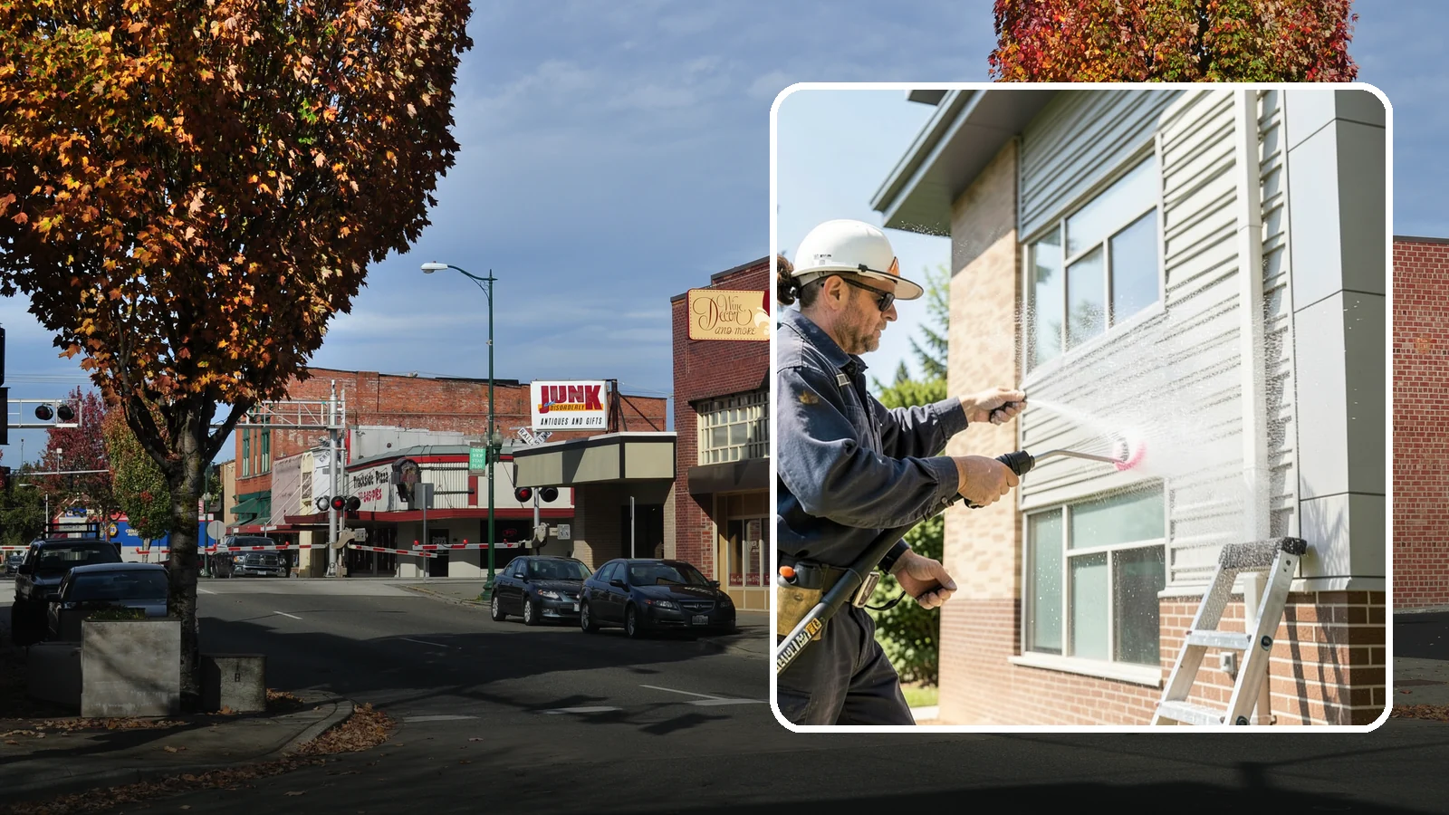 Gutter Face Cleaning in Puyallup, Pierce County, WA - Straightforward cleaning of the visible gutter faces to clear grime, cobwebs, and organic film.