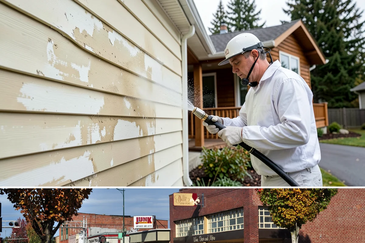 Gutter Face Cleaning in Puyallup, Pierce County, WA - A spring face cleaning clears off the winter's accumulated film and pollen ahead of summer.