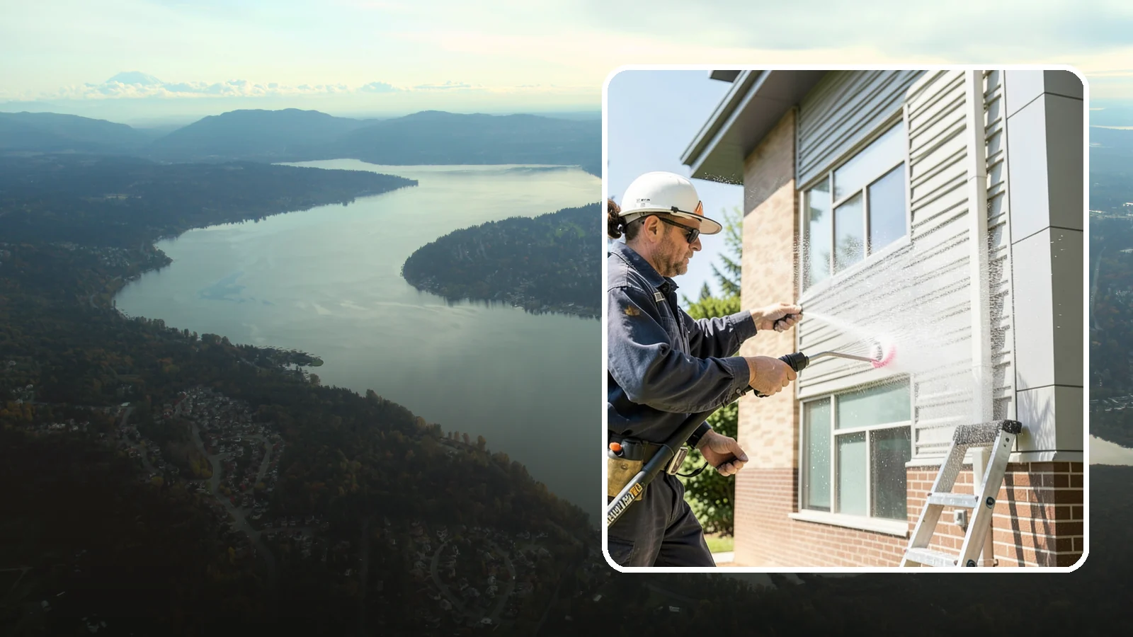 Gutter Face Cleaning in Sammamish, King County, WA - Straightforward cleaning of the visible gutter faces to clear grime, cobwebs, and organic film.