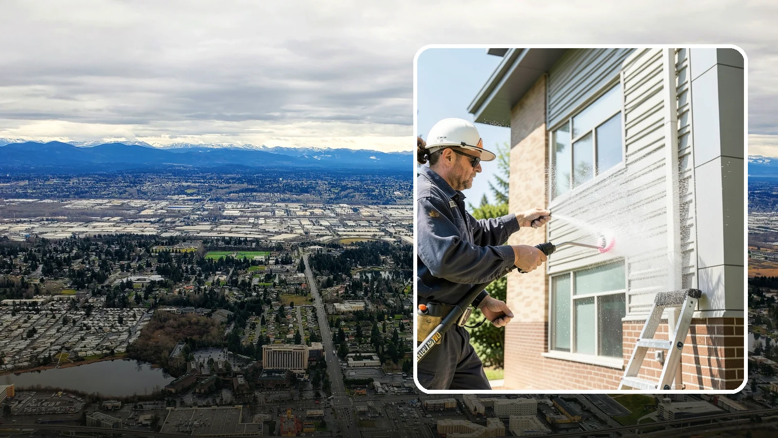 Gutter Face Cleaning in SeaTac, King County, WA - Straightforward cleaning of the visible gutter faces to clear grime, cobwebs, and organic film.