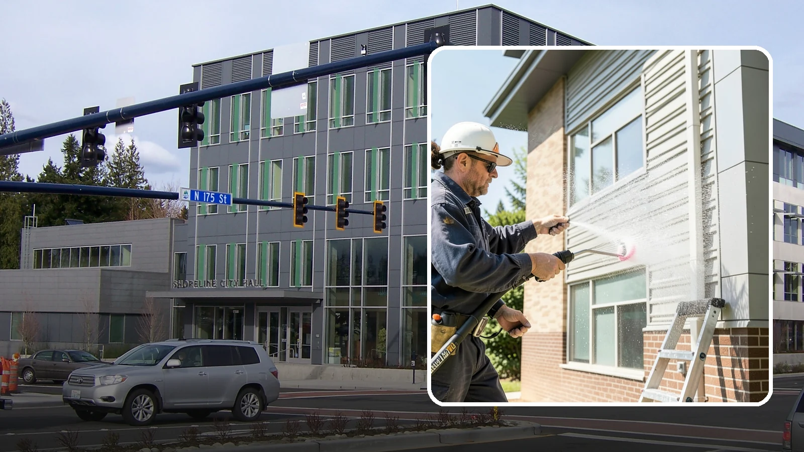 Gutter Face Cleaning in Shoreline, King County, WA - Straightforward cleaning of the visible gutter faces to clear grime, cobwebs, and organic film.