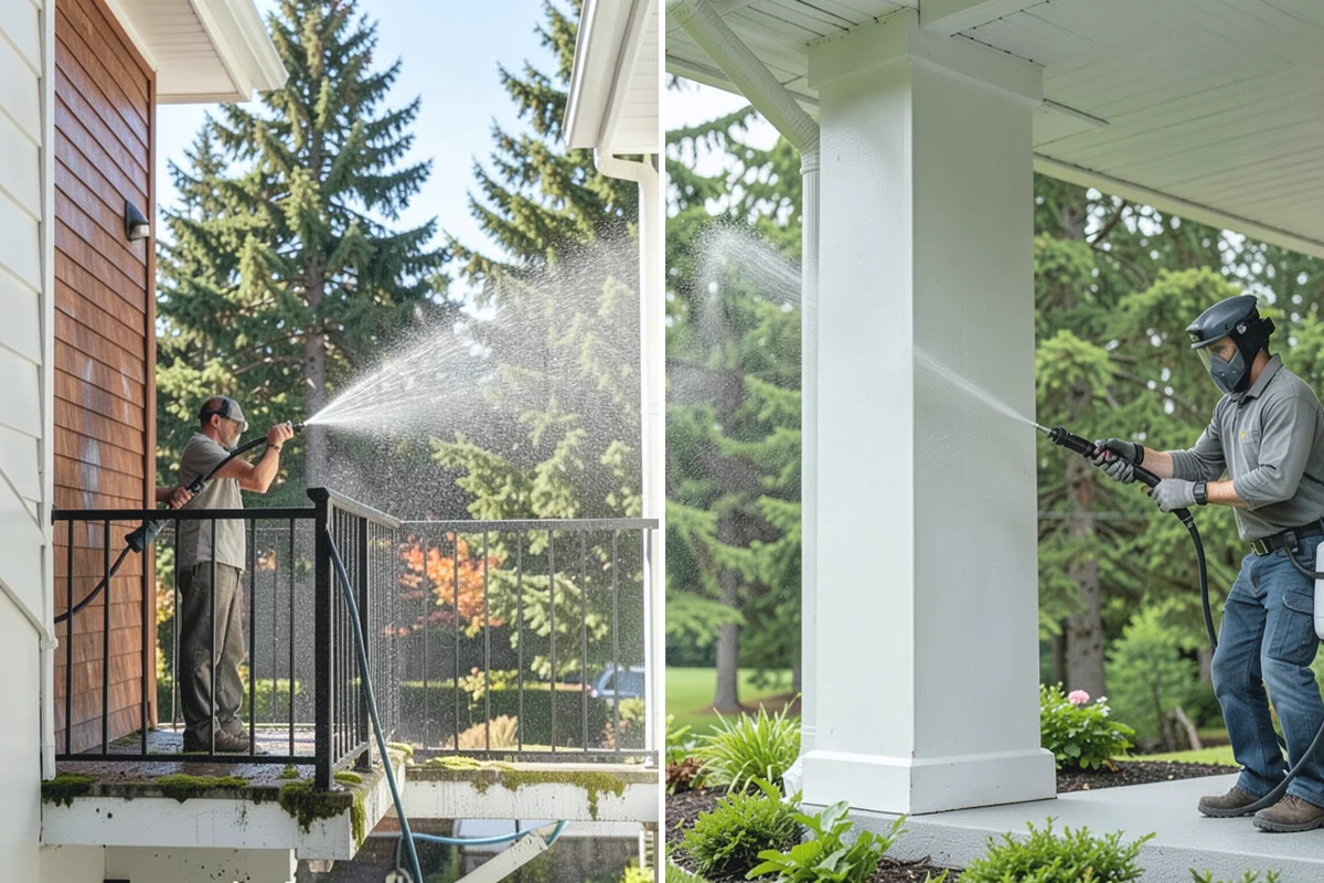 Gutter Face Cleaning in South Prairie, Pierce County, WA - Rinse the faces to knock down loose grime