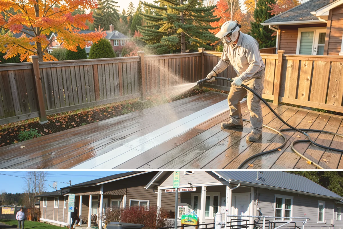 Gutter Face Cleaning in South Prairie, Pierce County, WA - A spring face cleaning clears off the winter's accumulated film and pollen ahead of summer.