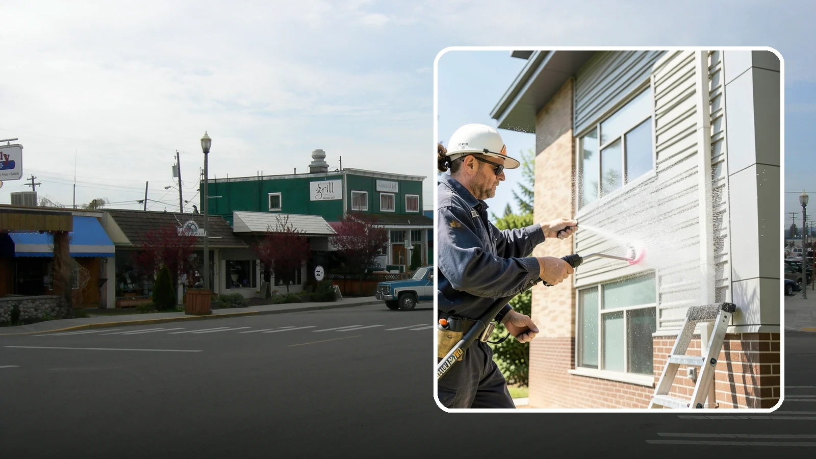Gutter Face Cleaning in Stanwood, Snohomish County, WA - Straightforward cleaning of the visible gutter faces to clear grime, cobwebs, and organic film.