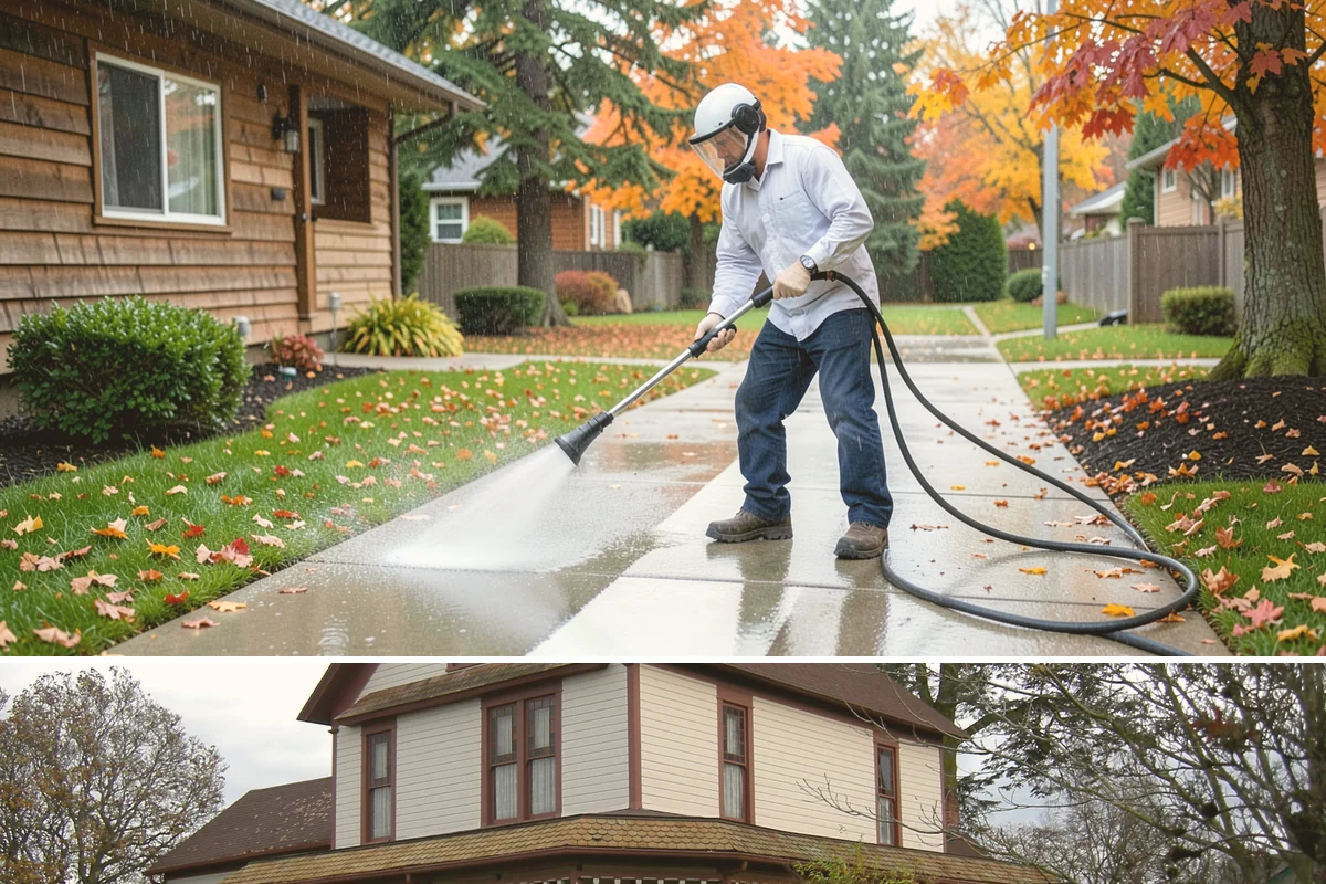Gutter Face Cleaning in Sumner, Pierce County, WA - A spring face cleaning clears off the winter's accumulated film and pollen ahead of summer.