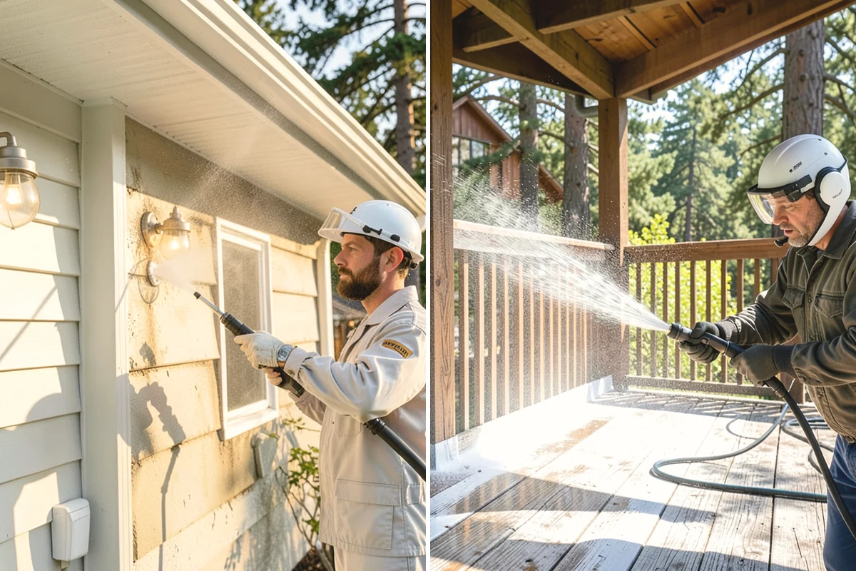 Gutter Face Cleaning in University Place, Pierce County, WA - Rinse the faces to knock down loose grime