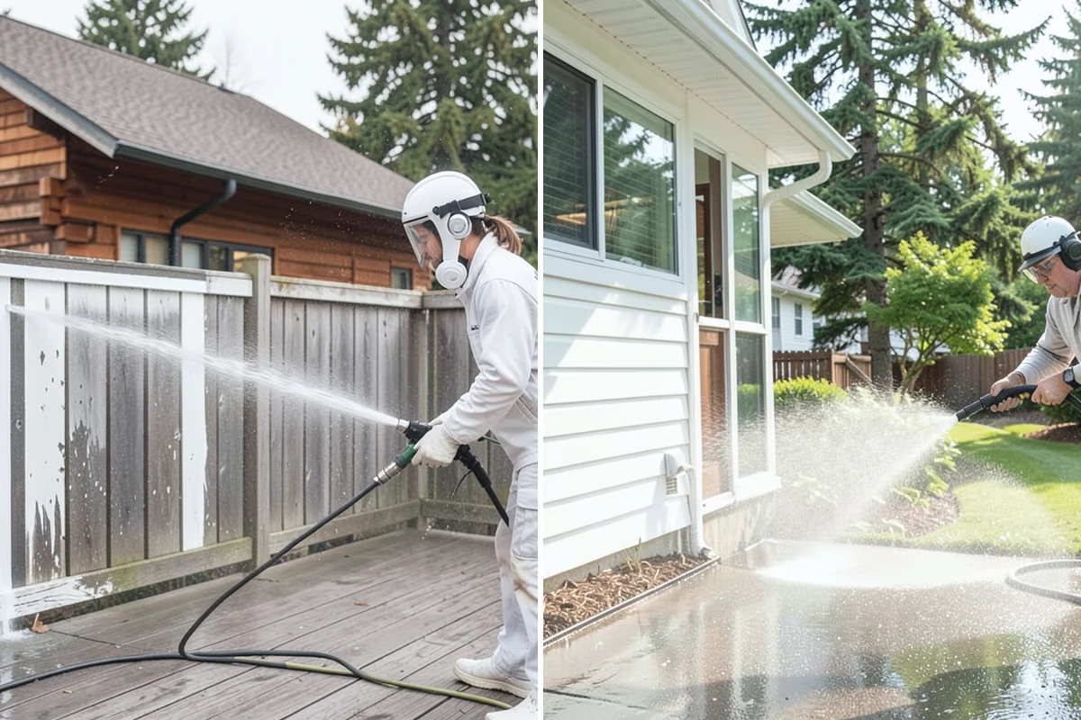 Gutter Face Cleaning in Wilkeson, Pierce County, WA - Rinse the faces to knock down loose grime