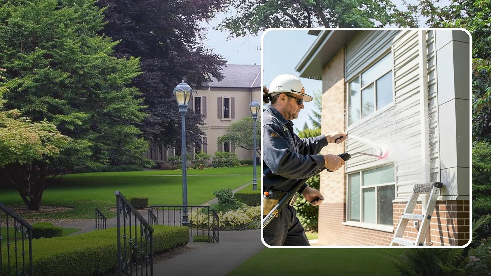 Gutter Face Cleaning in Woodinville, King County, WA - Straightforward cleaning of the visible gutter faces to clear grime, cobwebs, and organic film.