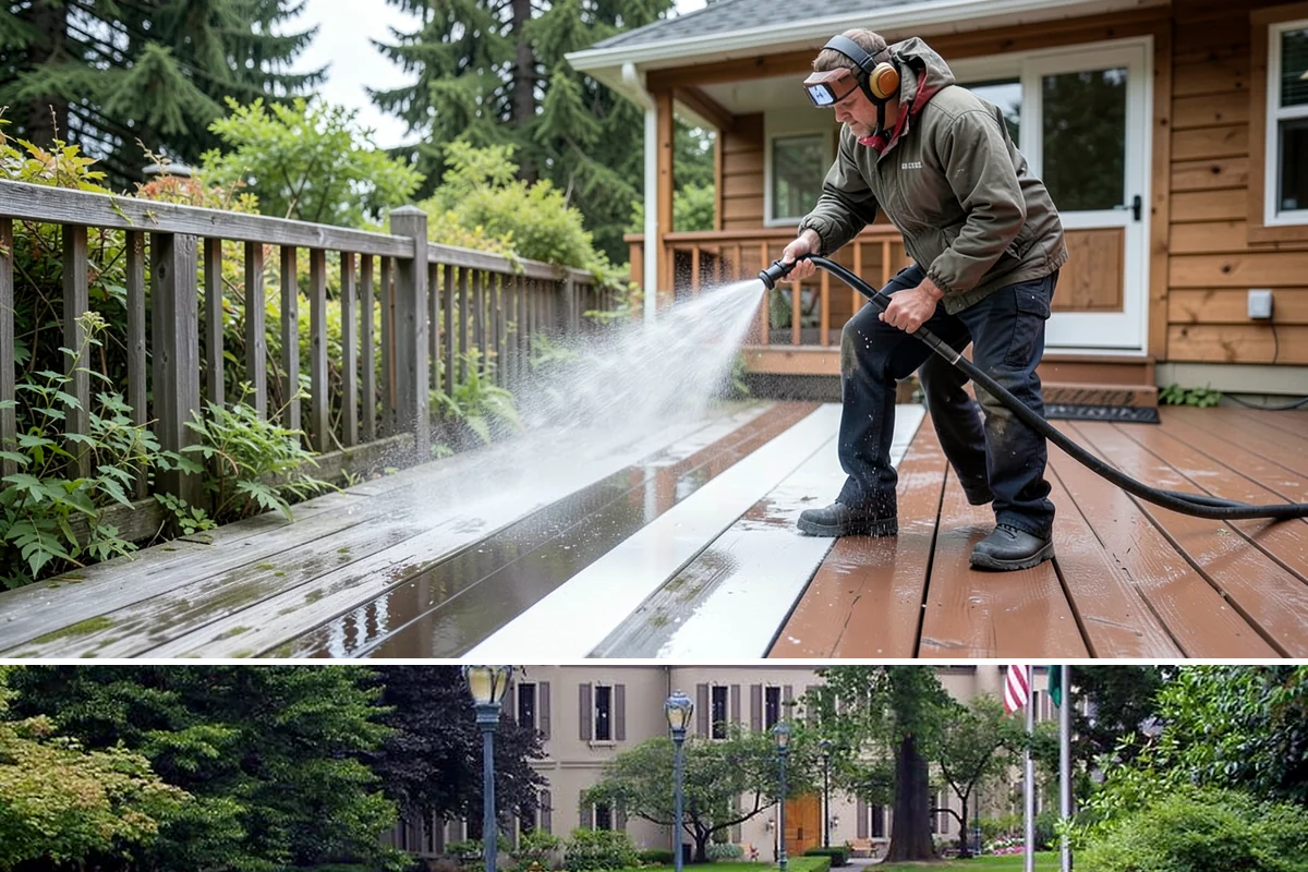 Gutter Face Cleaning in Woodinville, King County, WA - A spring face cleaning clears off the winter's accumulated film and pollen ahead of summer.