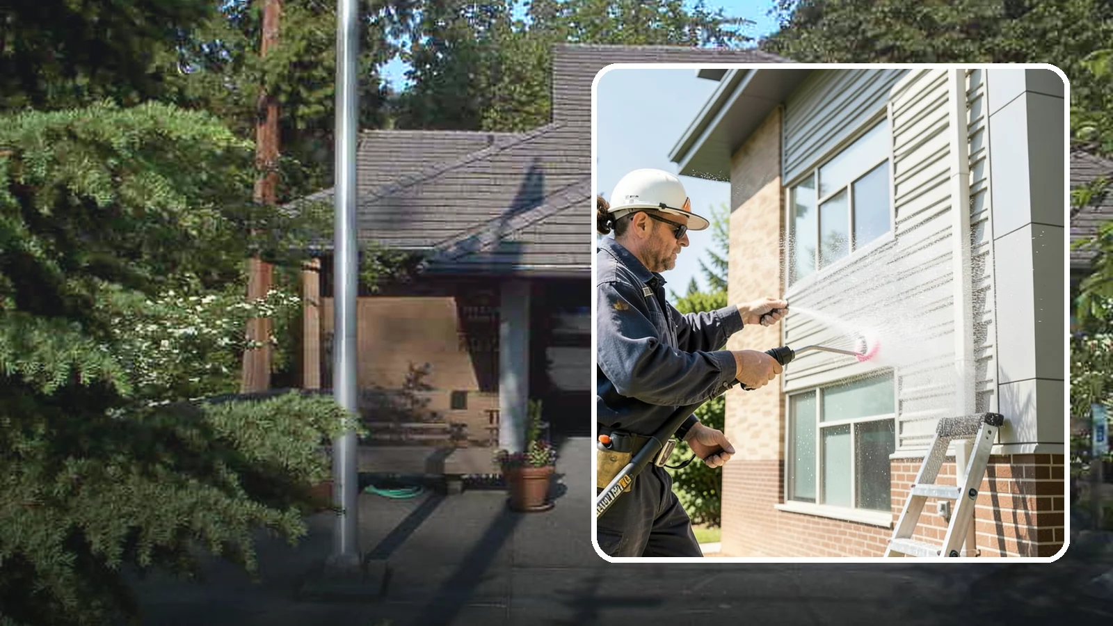 Gutter Face Cleaning in Yarrow Point, King County, WA - Straightforward cleaning of the visible gutter faces to clear grime, cobwebs, and organic film.