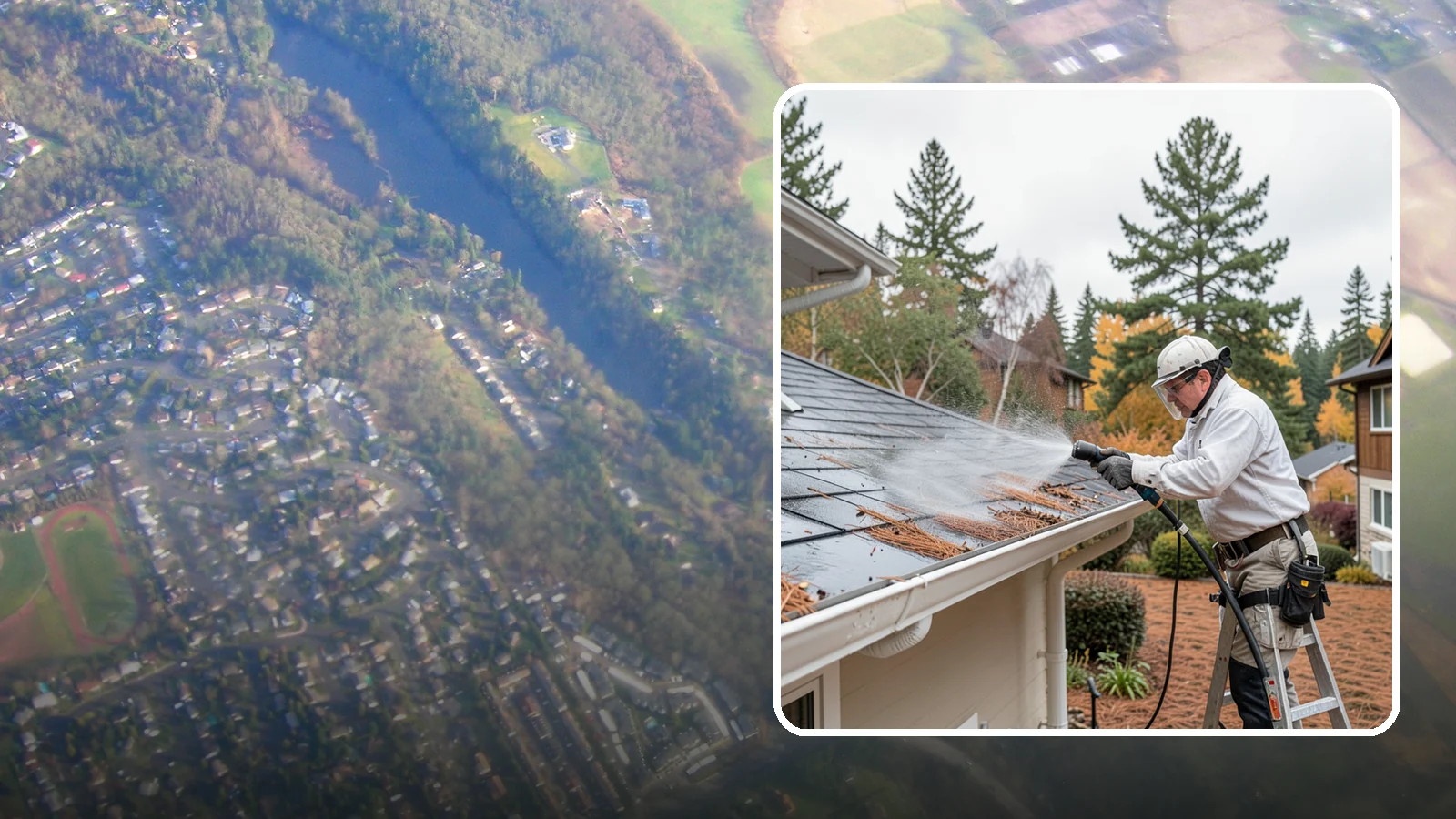 Gutter Guard Cleaning in Algona, King County, WA - Cleaning of gutter guards and the debris that mats on top of them in needle-heavy Northwest yards.