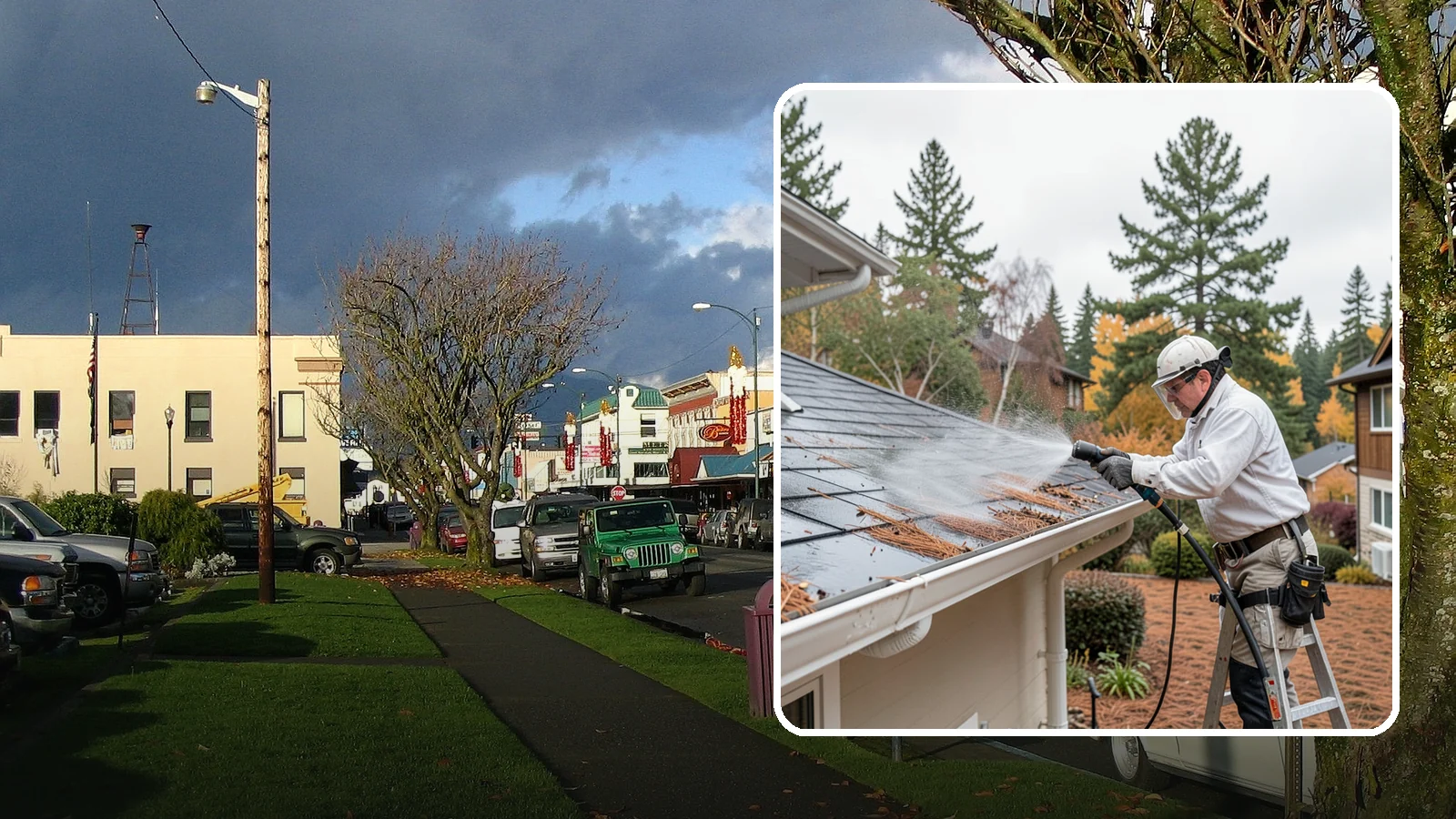 Gutter Guard Cleaning in Arlington, Snohomish County, WA - Cleaning of gutter guards and the debris that mats on top of them in needle-heavy Northwest yards.