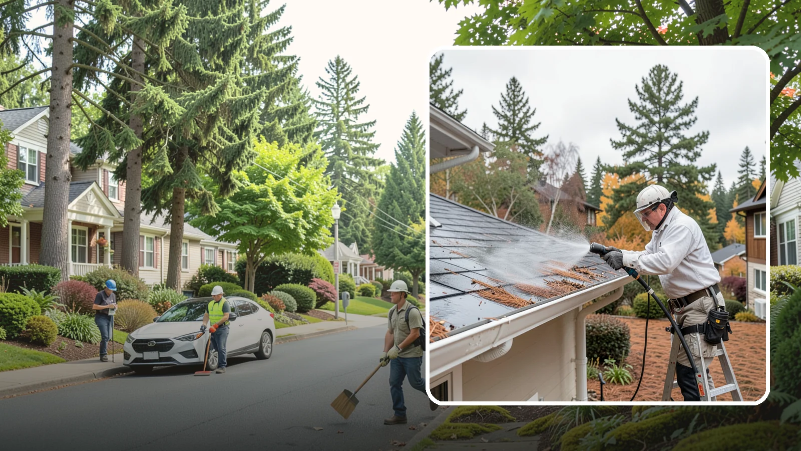 Gutter Guard Cleaning in Beaux Arts Village, King County, WA - Cleaning of gutter guards and the debris that mats on top of them in needle-heavy Northwest yards.