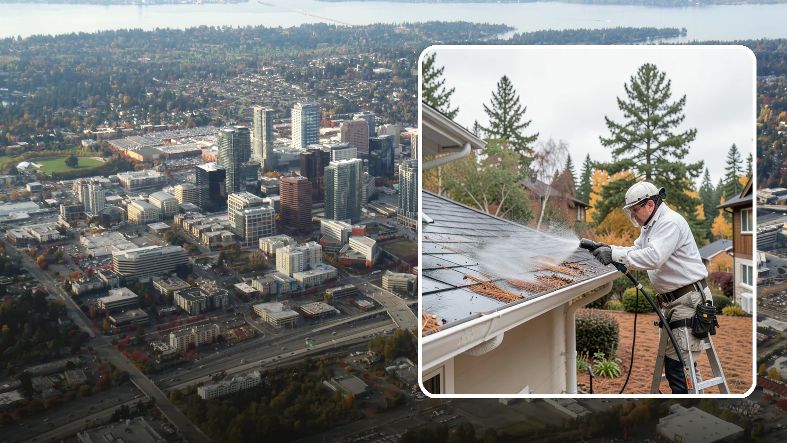 Gutter Guard Cleaning in Bellevue, King County, WA - Cleaning of gutter guards and the debris that mats on top of them in needle-heavy Northwest yards.
