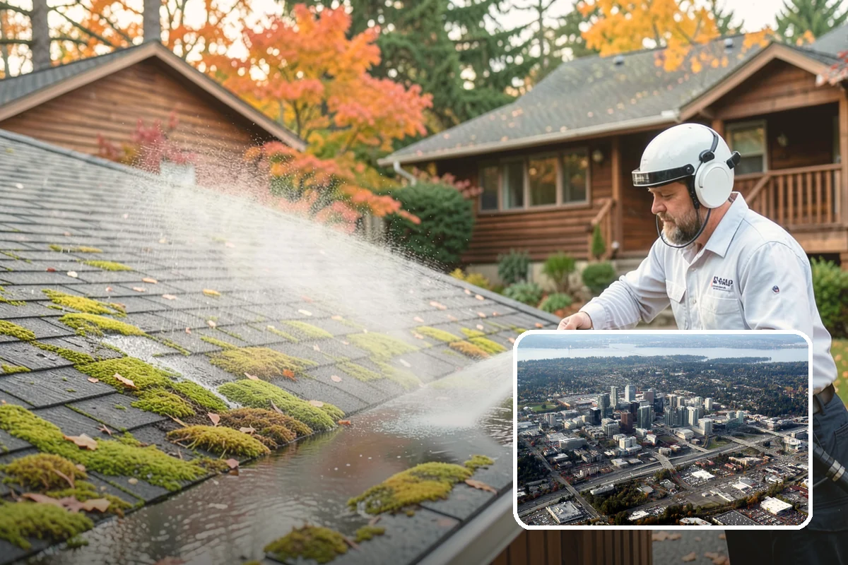 Gutter Guard Cleaning in Bellevue, King County, WA - Clears matted needles and moss off the guard surface