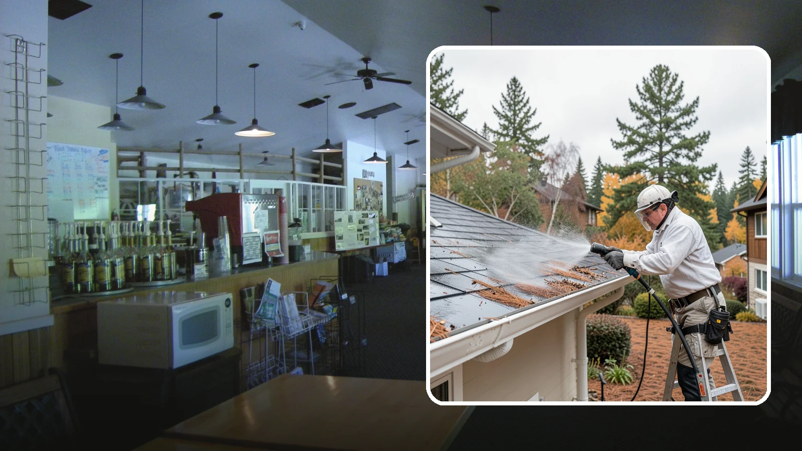 Gutter Guard Cleaning in Black Diamond, King County, WA - Cleaning of gutter guards and the debris that mats on top of them in needle-heavy Northwest yards.