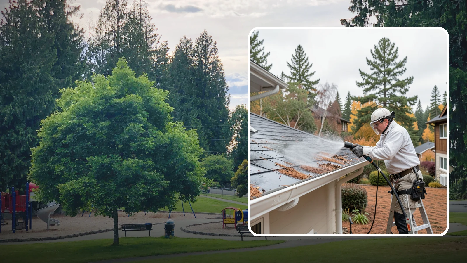 Gutter Guard Cleaning in Bonney Lake, Pierce County, WA - Cleaning of gutter guards and the debris that mats on top of them in needle-heavy Northwest yards.