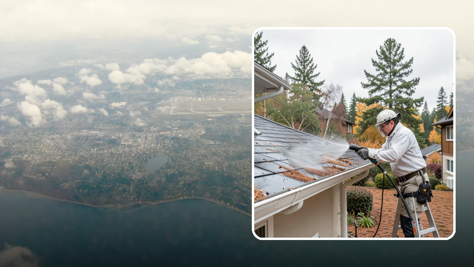 Gutter Guard Cleaning in Burien, King County, WA - Cleaning of gutter guards and the debris that mats on top of them in needle-heavy Northwest yards.