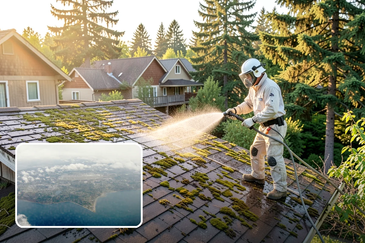 Gutter Guard Cleaning in Burien, King County, WA - Clears matted needles and moss off the guard surface