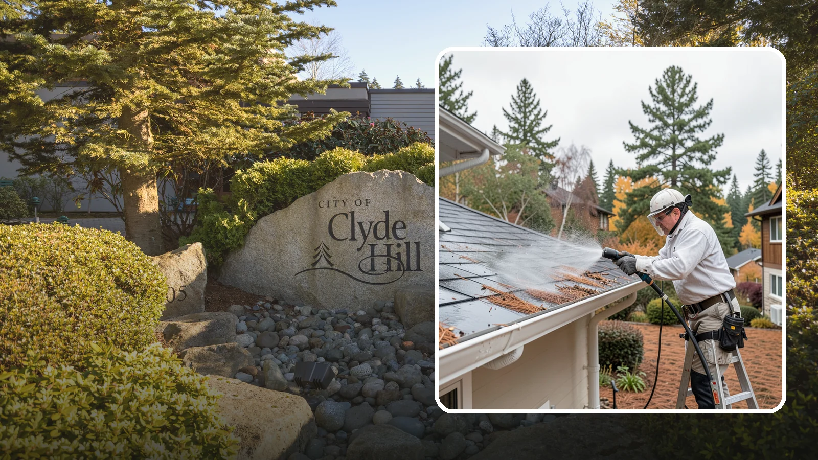 Gutter Guard Cleaning in Clyde Hill, King County, WA - Cleaning of gutter guards and the debris that mats on top of them in needle-heavy Northwest yards.