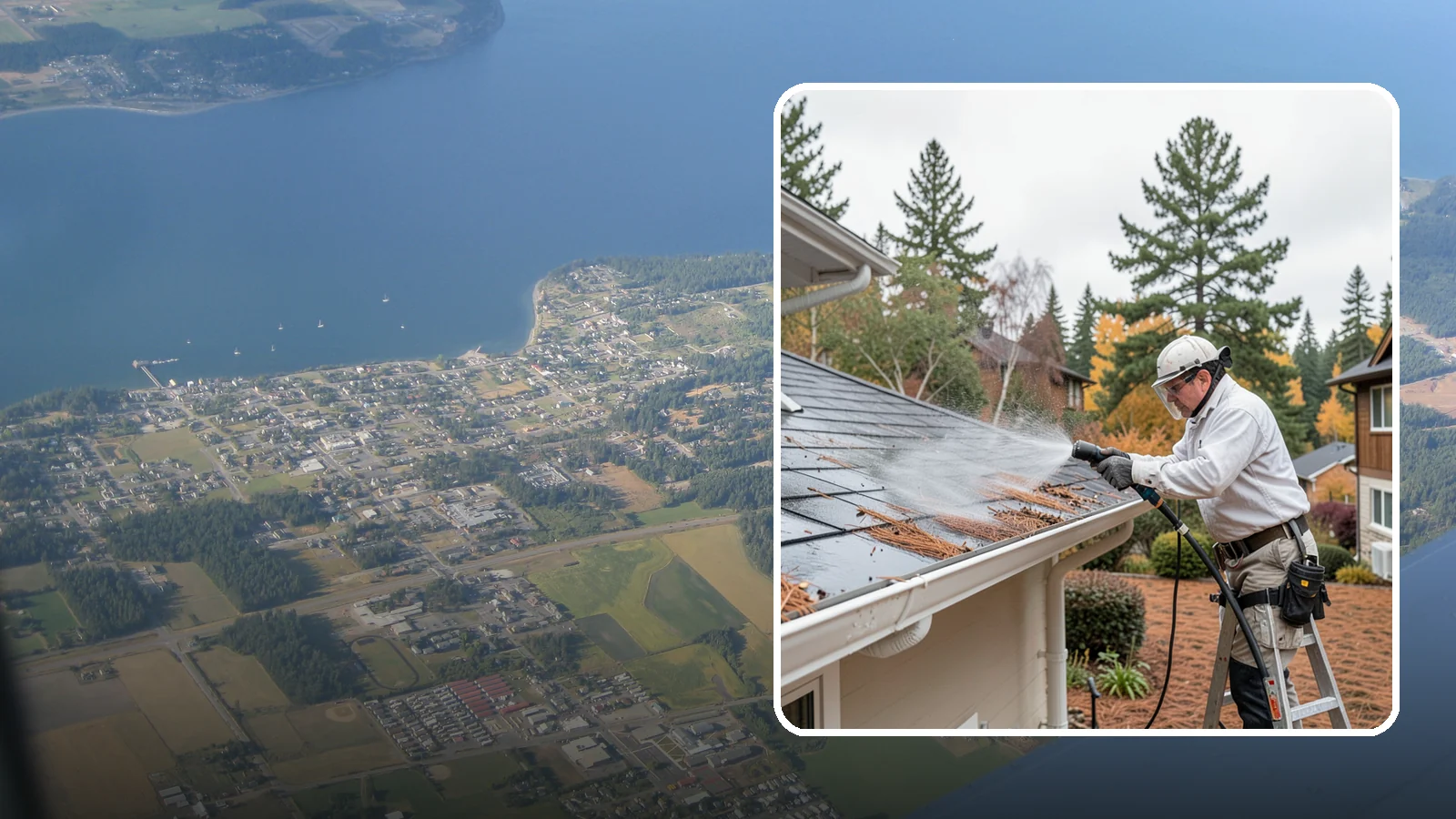 Gutter Guard Cleaning in Coupeville, Island County, WA - Cleaning of gutter guards and the debris that mats on top of them in needle-heavy Northwest yards.