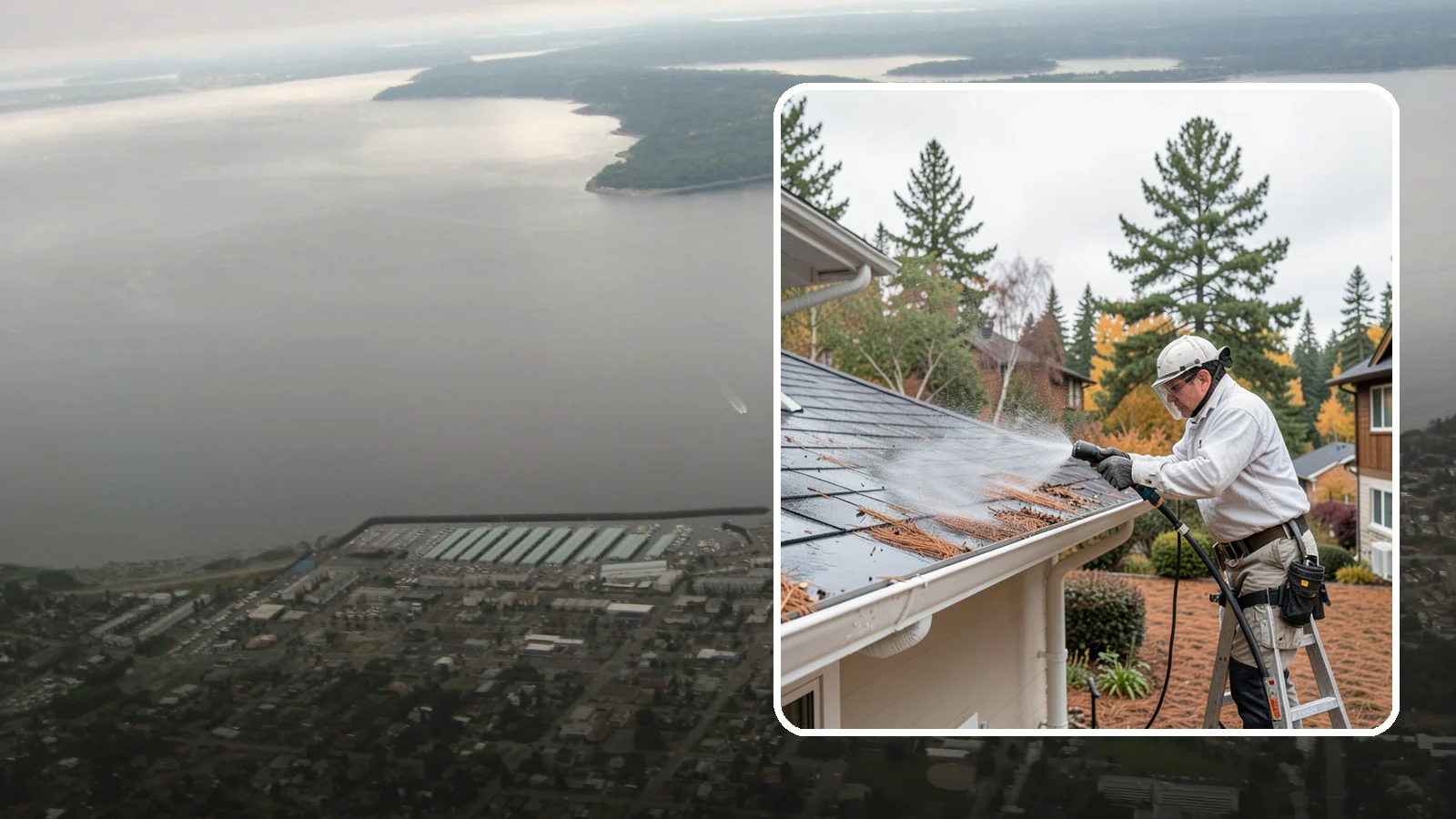Gutter Guard Cleaning in Des Moines, King County, WA - Cleaning of gutter guards and the debris that mats on top of them in needle-heavy Northwest yards.